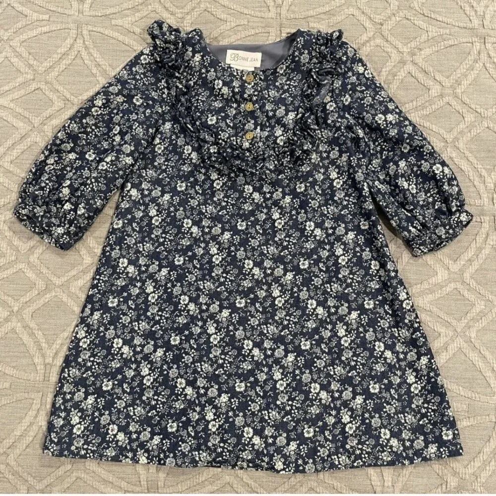 Bonnie Jean Sz 4 Blue Floral Ruffle Dress